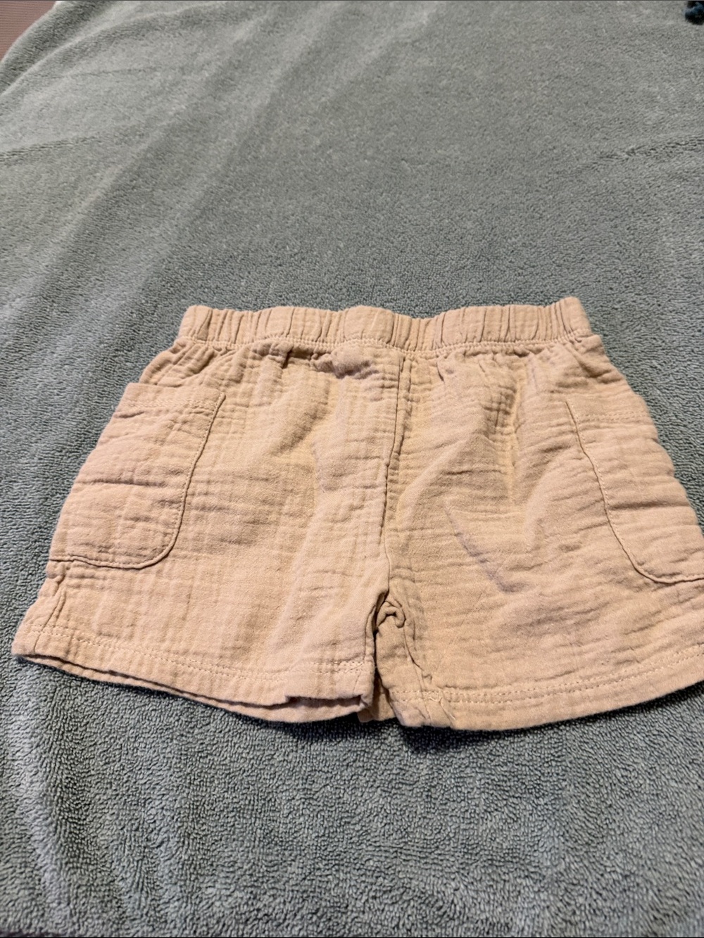 Kids Beige Elastic-Waist Cotton Shorts with Front Pockets